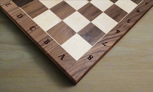 The Stefan Chess Board with Notation - Durable 100% Hardwood - Premium Walnut & Maple - Natural Colour - Tournament Quality - Made in Canada