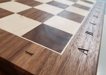 The Stefan Chess Board with Notation - Durable 100% Hardwood - Premium Walnut & Maple - Natural Colour - Tournament Quality - Made in Canada