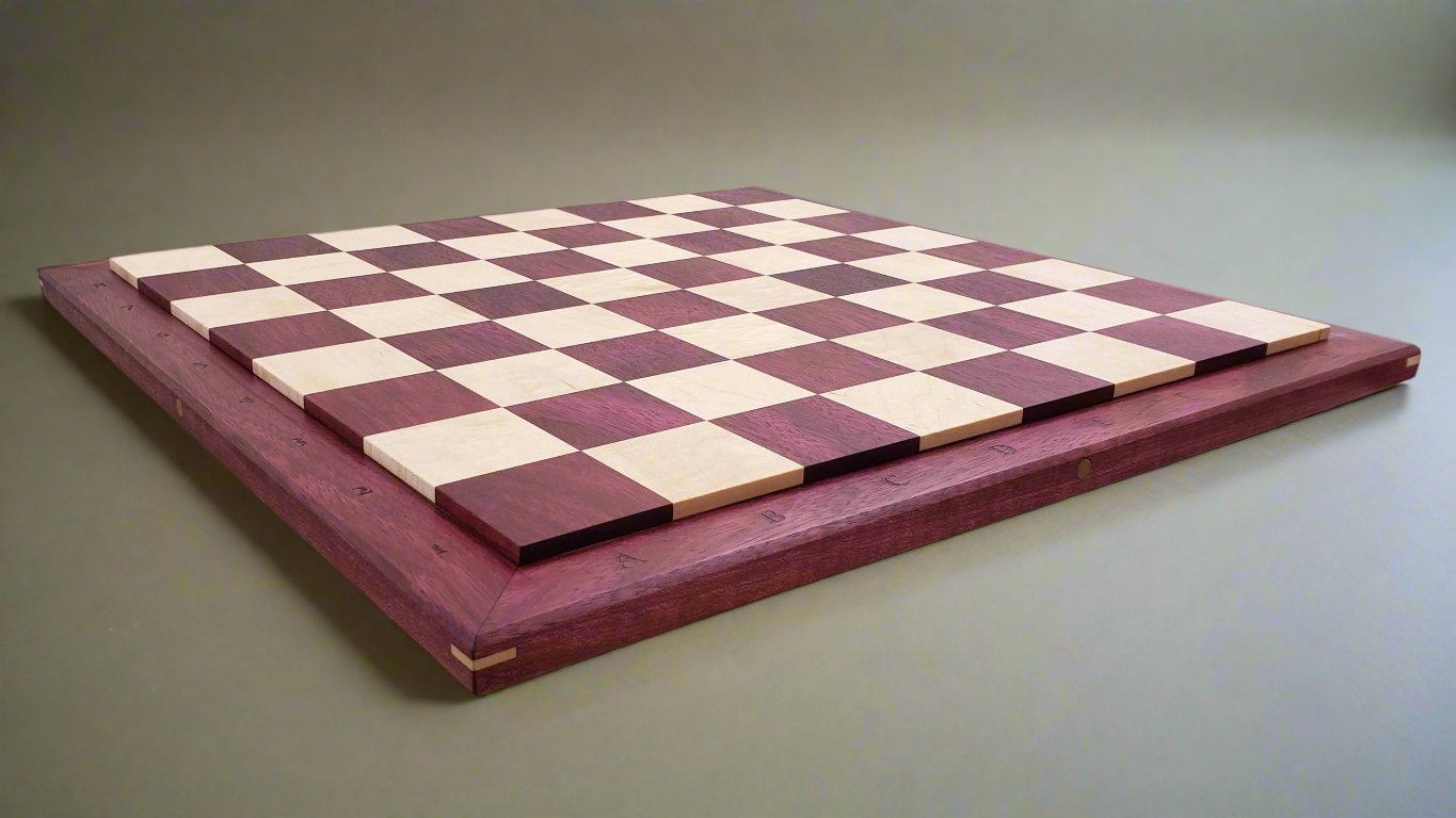 The Richard Chess Board with Notation - 100% Hardwood - Premium Purple Heart & Maple - Natural Colour - Tournament Quality - Made in Canada