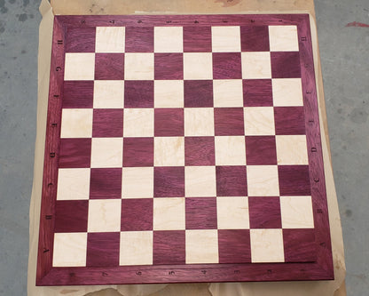 The Richard Chess Board with Notation - 100% Hardwood - Premium Purple Heart & Maple - Natural Colour - Tournament Quality - Made in Canada