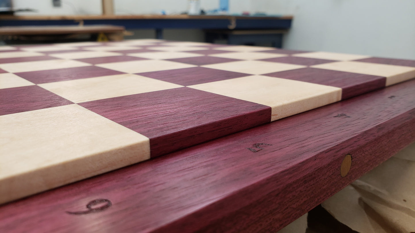 The Richard Chess Board with Notation - 100% Hardwood - Premium Purple Heart & Maple - Natural Colour - Tournament Quality - Made in Canada