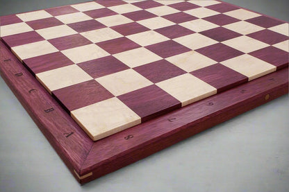 The Richard Chess Board with Notation - 100% Hardwood - Premium Purple Heart & Maple - Natural Colour - Tournament Quality - Made in Canada