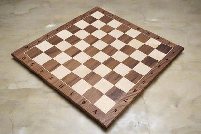 The Stefan Chess Board with Notation - Durable 100% Hardwood - Premium Walnut & Maple - Natural Colour - Tournament Quality - Made in Canada