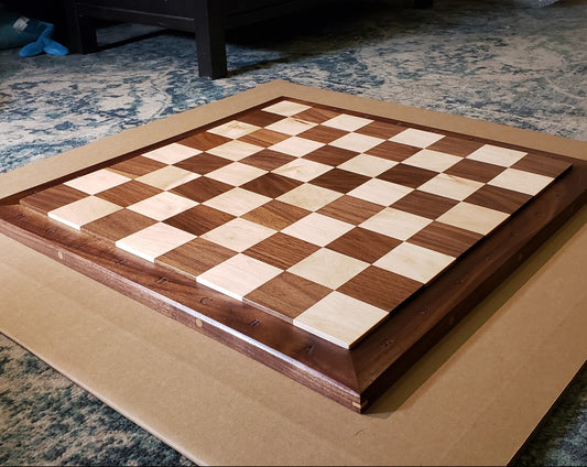 The Billey Chess Board - Hardwood Chess Board with Raised Squares - Large Regulation Size - 100% Black Walnut and Sugar Maple - Handmade in BC