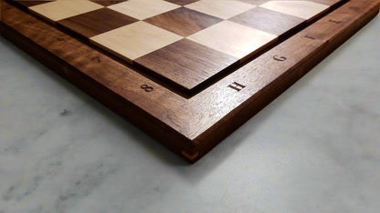 The Billey Chess Board with Notation - Durable 100% Hardwood - Premium Walnut & Maple - Tournament Quality - Natural Colour - Made in Canada