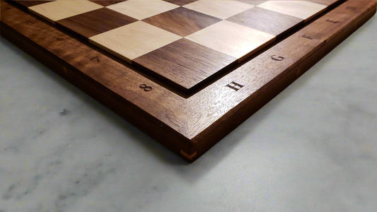 The Billey Chess Board with Notation - Durable 100% Hardwood - Premium Walnut & Maple - Tournament Quality - Natural Colour - Made in Canada