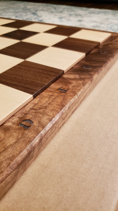 The Billey Chess Board with Notation - Durable 100% Hardwood - Premium Walnut & Maple - Tournament Quality - Natural Colour - Made in Canada