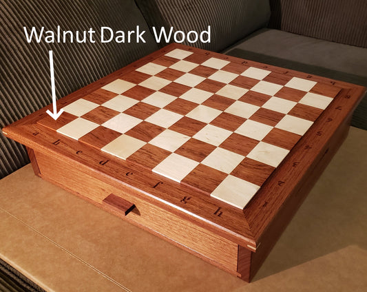 Bespoke Walnut Chess Box - Hardwood Chess Board with Drawers for Pieces - 100% Hardwood Walnut and Sugar Maple - Made in British Columbia, Canada