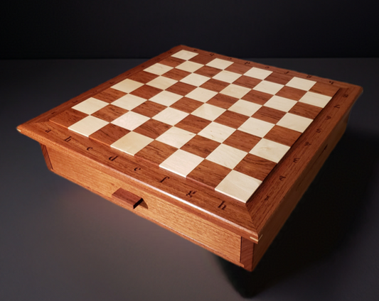 Brazilian Cherry Chess Box - Hardwood Chess Board with Drawers - 100% Jatoba (Brazilian Cherry) and Sugar Maple - Made in British Columbia, Canada