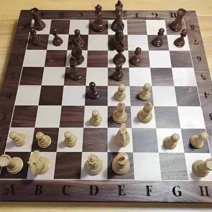 The Stefan Chess Board with Notation - Durable 100% Hardwood - Premium Walnut & Maple - Natural Colour - Tournament Quality - Made in Canada