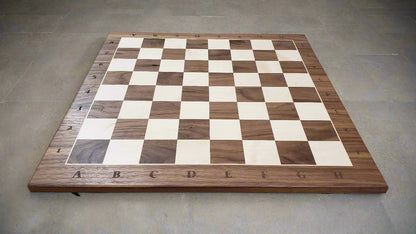 The Stefan Chess Board with Notation - Durable 100% Hardwood - Premium Walnut & Maple - Natural Colour - Tournament Quality - Made in Canada