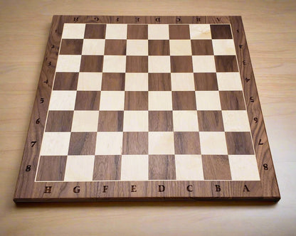 The Stefan Chess Board with Notation - Durable 100% Hardwood - Premium Walnut & Maple - Natural Colour - Tournament Quality - Made in Canada